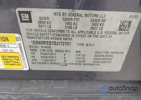 2013 Chevrolet Traverse Ls from USA, damaged, VIN 1GNKRFED7DJ172787